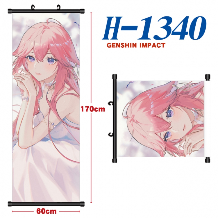 Genshin Impact Black plastic rod cloth hanging canvas painting Wall Scroll 60x170cm H-1340A