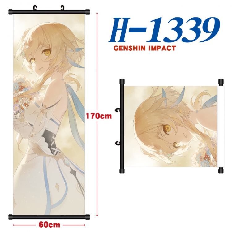 Genshin Impact Black plastic rod cloth hanging canvas painting Wall Scroll 60x170cm H-1339A