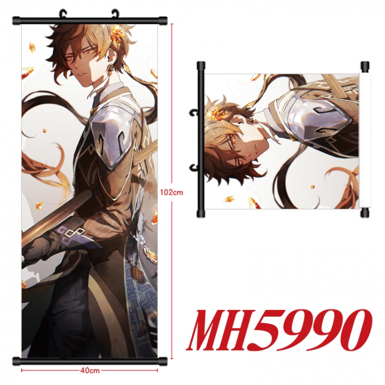 Genshin Impact Anime black Plastic rod Cloth painting Wall Scroll 40X102CM  MH5990A