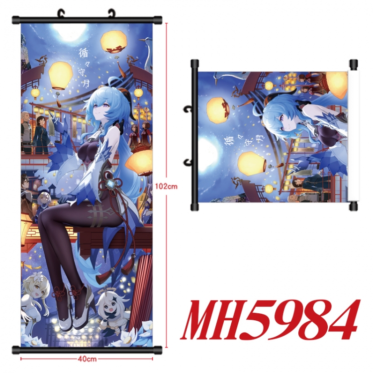 Genshin Impact Anime black Plastic rod Cloth painting Wall Scroll 40X102CM MH5984A