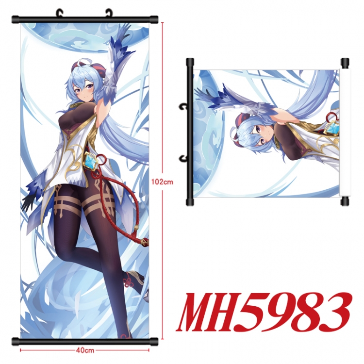 Genshin Impact Anime black Plastic rod Cloth painting Wall Scroll 40X102CM  MH5983A