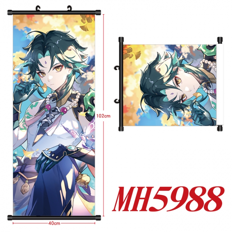 Genshin Impact Anime black Plastic rod Cloth painting Wall Scroll 40X102CM MH5988A