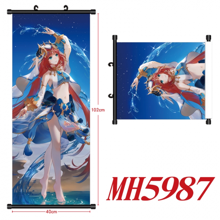 Genshin Impact Anime black Plastic rod Cloth painting Wall Scroll 40X102CM MH5987A