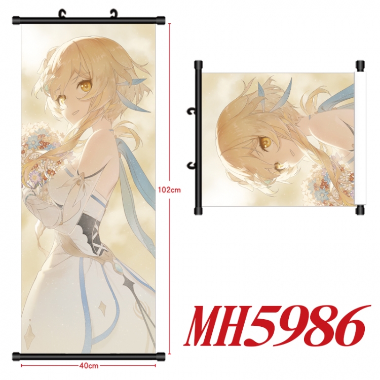 Genshin Impact Anime black Plastic rod Cloth painting Wall Scroll 40X102CM MH5986A