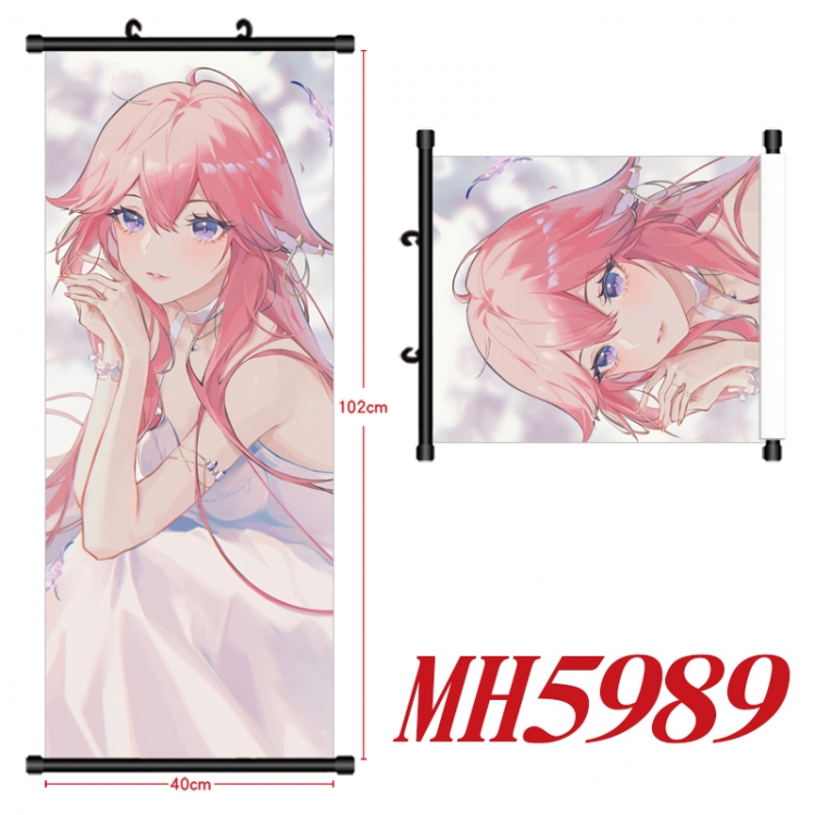 Genshin Impact Anime black Plastic rod Cloth painting Wall Scroll 40X102CM MH5989A