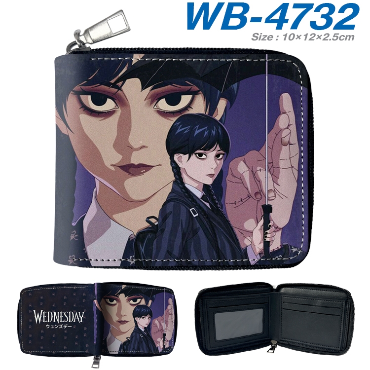 The Addams Family Anime color short full zip folding wallet 10x12x2.5cm WB-4732A