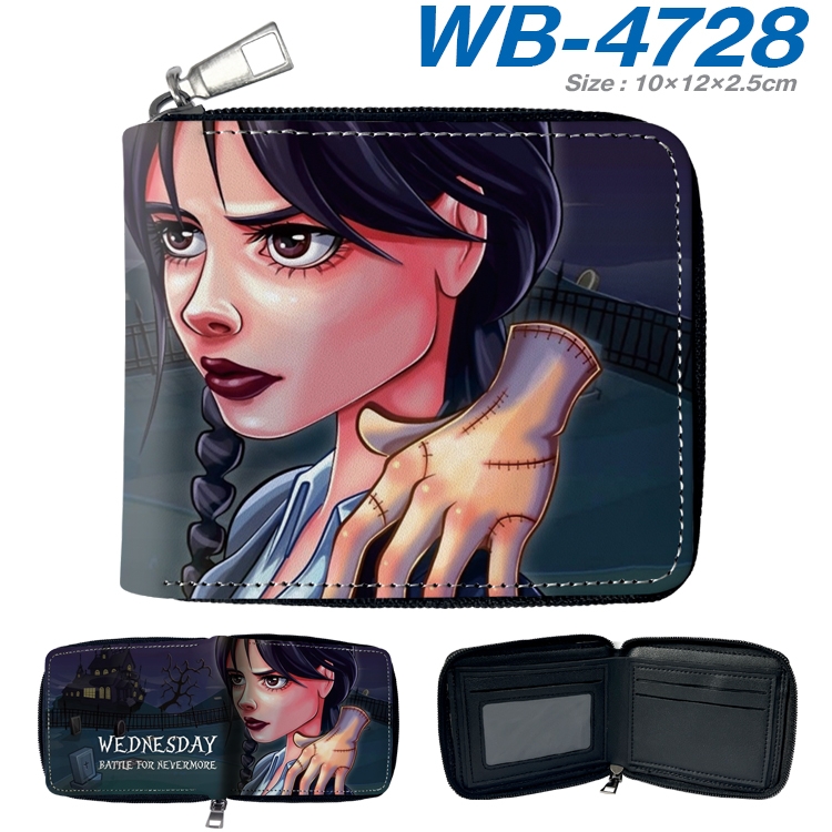 The Addams Family Anime color short full zip folding wallet 10x12x2.5cm  WB-4728A