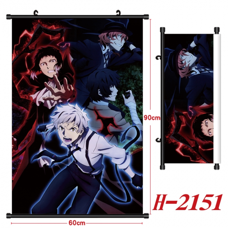 Bungo Stray Dogs Anime Black Plastic Rod Canvas Painting Wall Scroll 60X90CM H-2151A