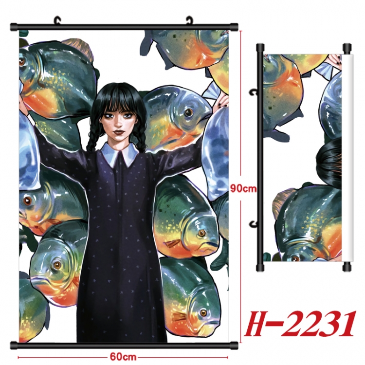 The Addams Family Anime Black Plastic Rod Canvas Painting Wall Scroll 60X90CM  H-2231A