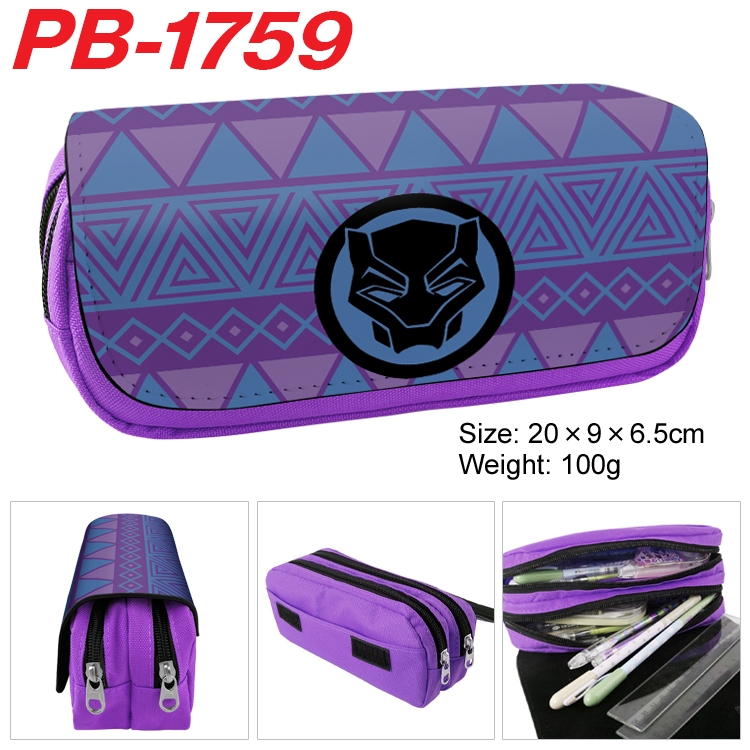 Black Panther Anime double-layer pu leather printing pencil case 20×9×6.5cm PB-1759