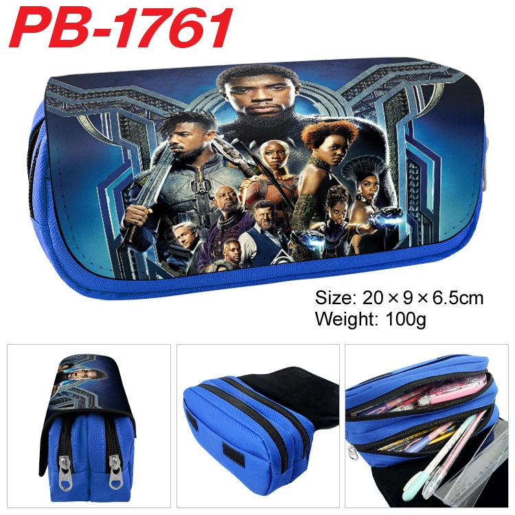 Black Panther Anime double-layer pu leather printing pencil case 20×9×6.5cm PB-1761
