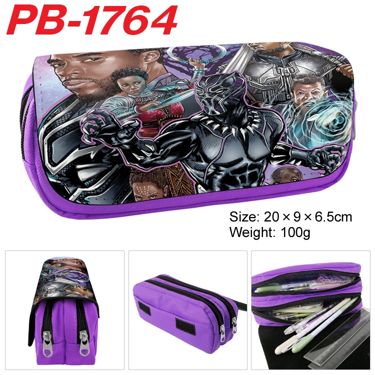 Black Panther Anime double-layer pu leather printing pencil case 20×9×6.5cm PB-1764