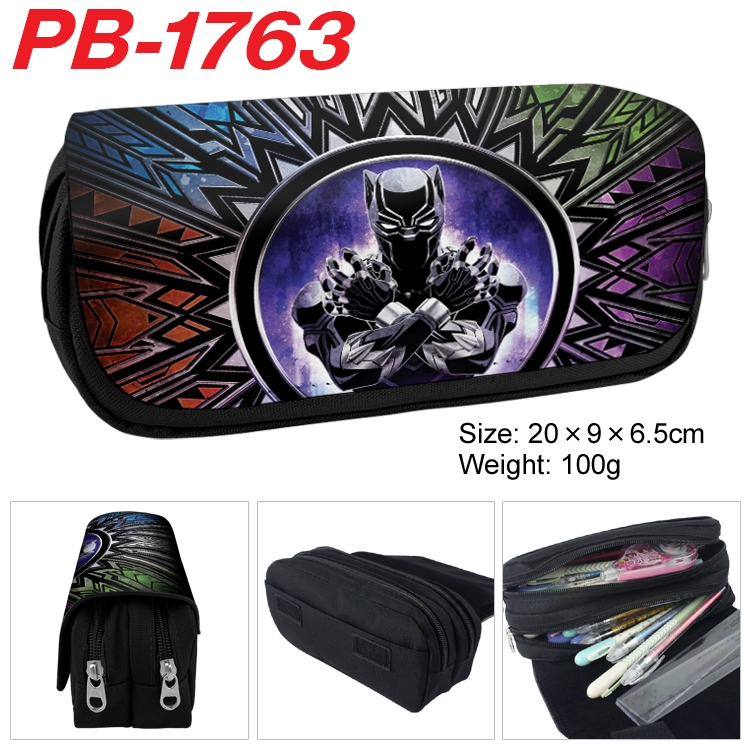 Black Panther Anime double-layer pu leather printing pencil case 20×9×6.5cm PB-1763