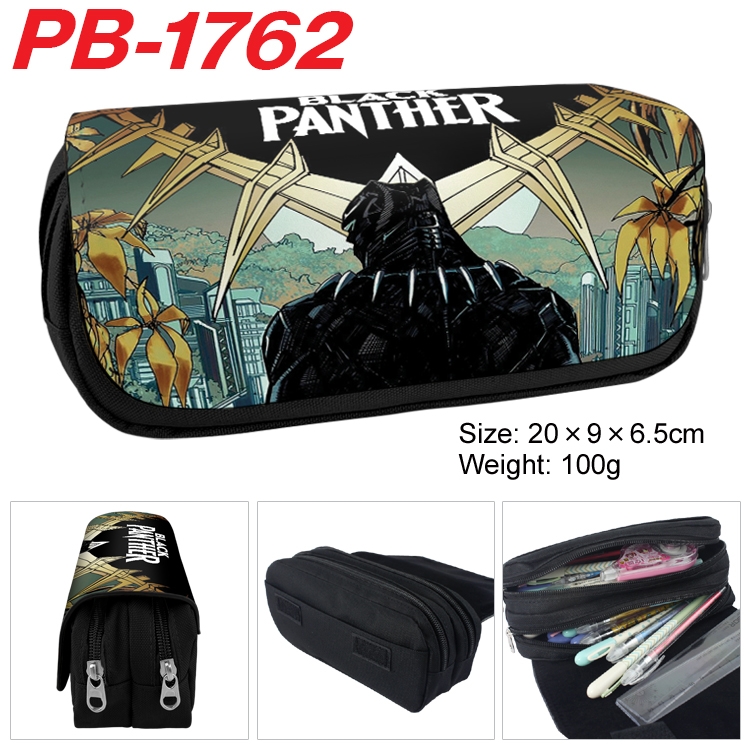 Black Panther Anime double-layer pu leather printing pencil case 20×9×6.5cm  PB-1762