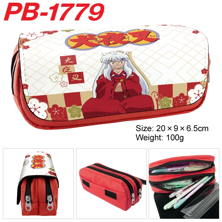 Inuyasha Anime double-layer pu leather printing pencil case 20×9×6.5cm PB-1779