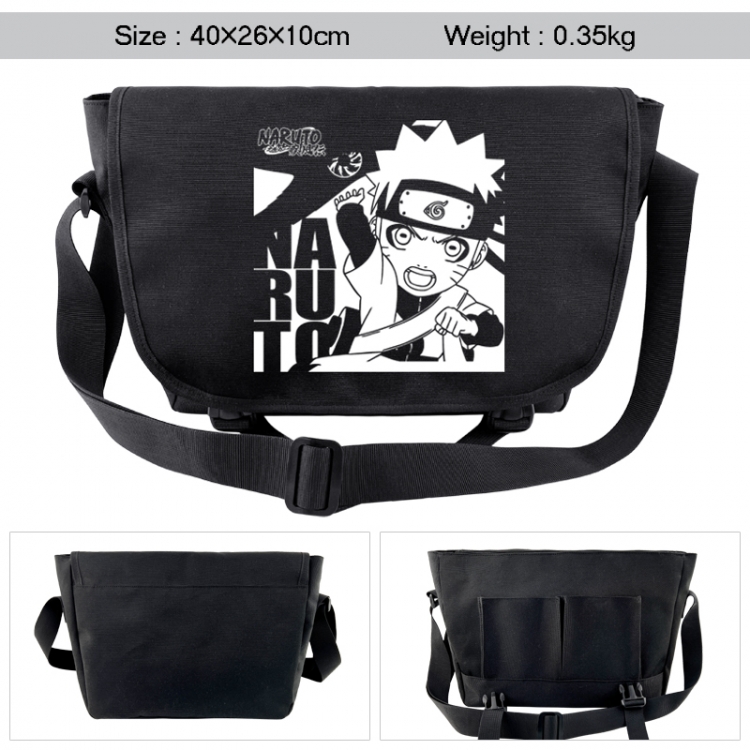 Naruto Anime black double button waterproof single shoulder crossbody bag 40x26x10cm