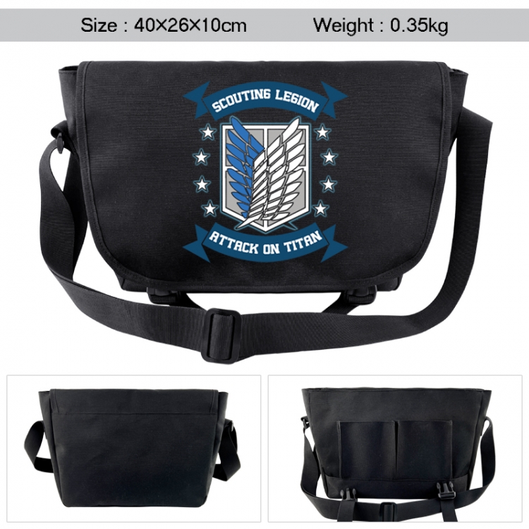 Shingeki no Kyojin Anime black double button waterproof single shoulder crossbody bag 40x26x10cm