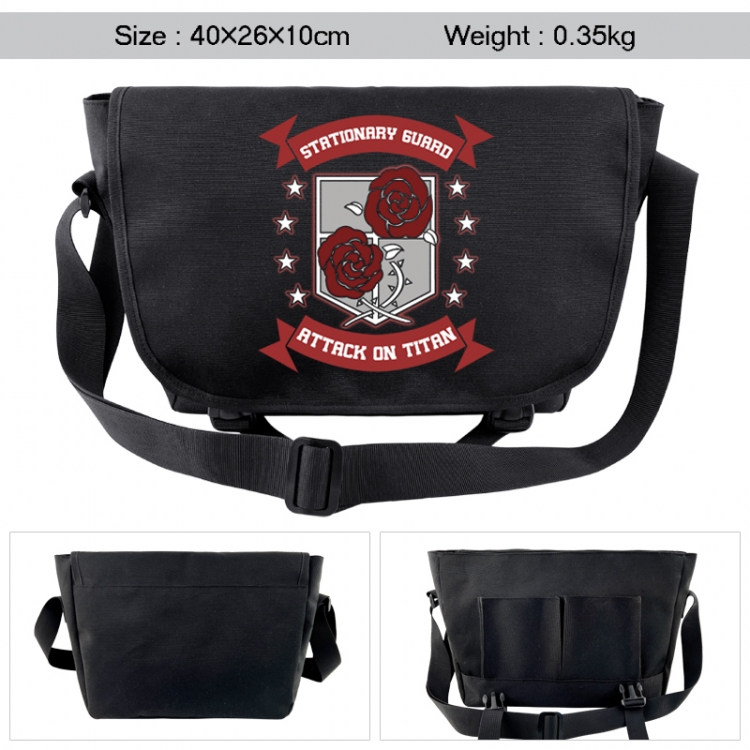 Shingeki no Kyojin Anime black double button waterproof single shoulder crossbody bag 40x26x10cm