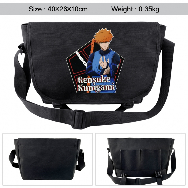 BLUE LOCK Anime black double button waterproof single shoulder crossbody bag 40x26x10cm