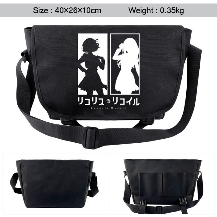 Lycoris Recoil Anime black double button waterproof single shoulder crossbody bag 40x26x10cm