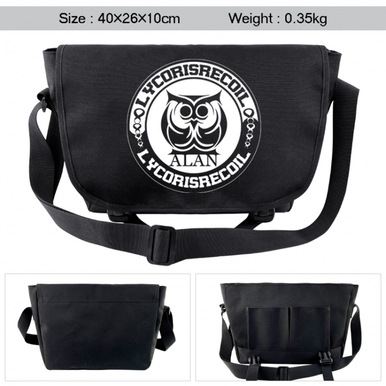 Lycoris Recoil Anime black double button waterproof single shoulder crossbody bag 40x26x10cm