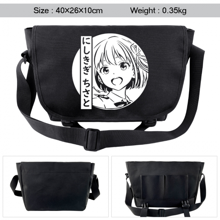 Lycoris Recoil Anime black double button waterproof single shoulder crossbody bag 40x26x10cm
