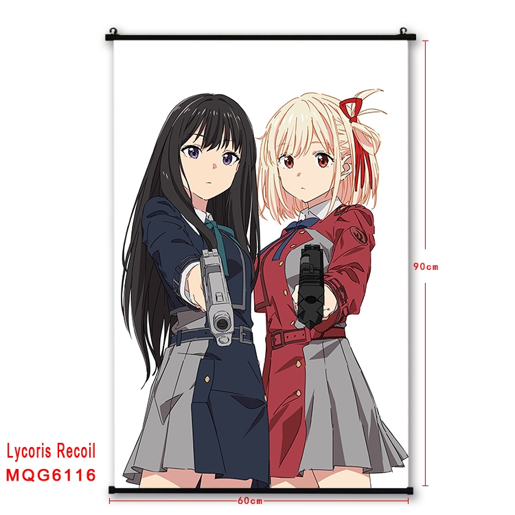 Lycoris Recoil Anime black Plastic rod Cloth painting Wall Scroll 60X90CM MQG-6116