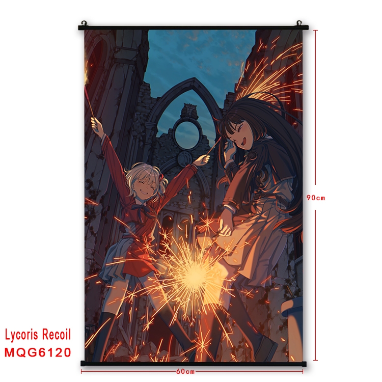 Lycoris Recoil Anime black Plastic rod Cloth painting Wall Scroll 60X90CM MQG-6120