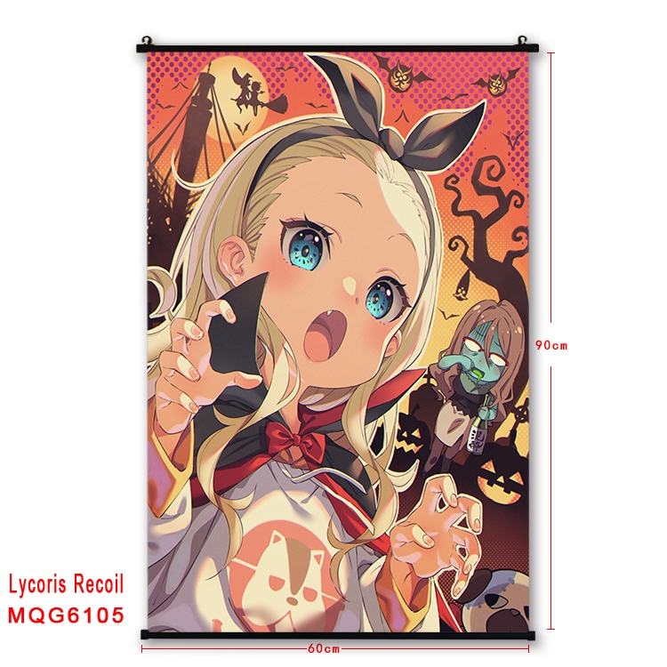 Lycoris Recoil Anime black Plastic rod Cloth painting Wall Scroll 60X90CM  MQG-6105