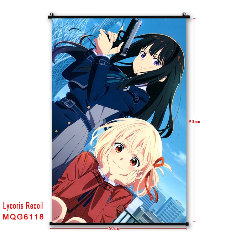 Lycoris Recoil Anime black Plastic rod Cloth painting Wall Scroll 60X90CM  MQG-6118