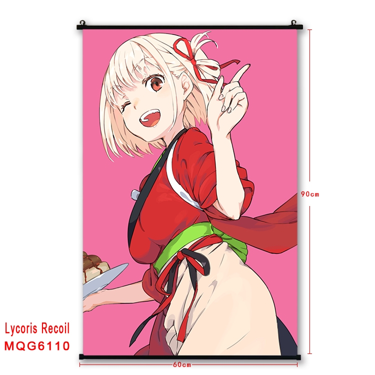 Lycoris Recoil Anime black Plastic rod Cloth painting Wall Scroll 60X90CM MQG-6110