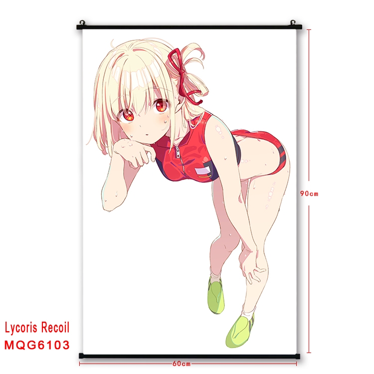 Lycoris Recoil Anime black Plastic rod Cloth painting Wall Scroll 60X90CM  MQG-6103