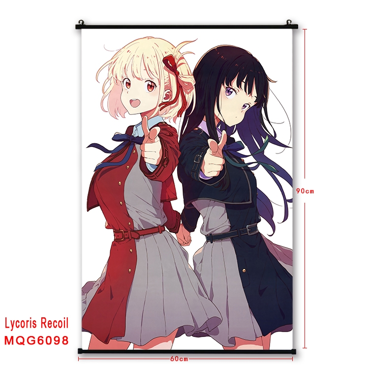 Lycoris Recoil Anime black Plastic rod Cloth painting Wall Scroll 60X90CM MQG-6098