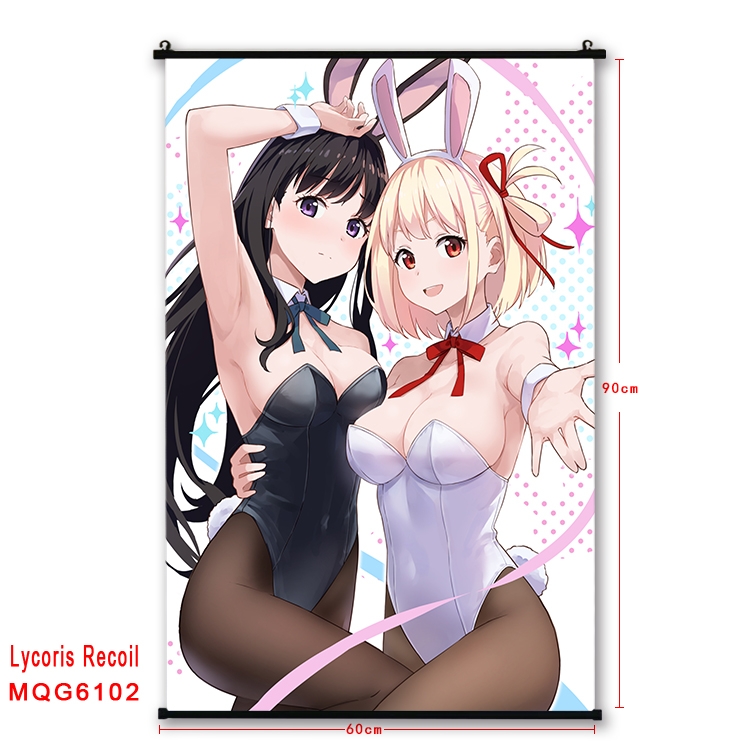 Lycoris Recoil Anime black Plastic rod Cloth painting Wall Scroll 60X90CM  MQG-6102