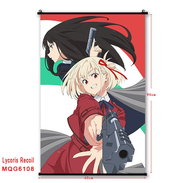 Lycoris Recoil Anime black Plastic rod Cloth painting Wall Scroll 60X90CM MQG-6108