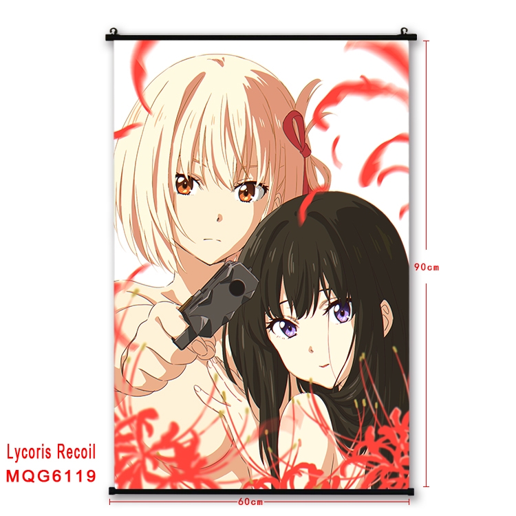 Lycoris Recoil Anime black Plastic rod Cloth painting Wall Scroll 60X90CM MQG-6119