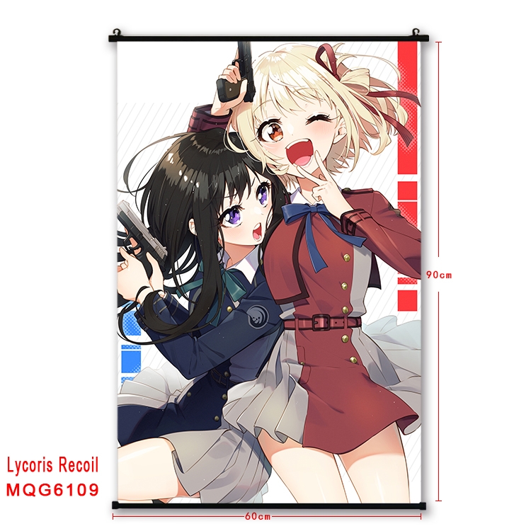 Lycoris Recoil Anime black Plastic rod Cloth painting Wall Scroll 60X90CM MQG-6109