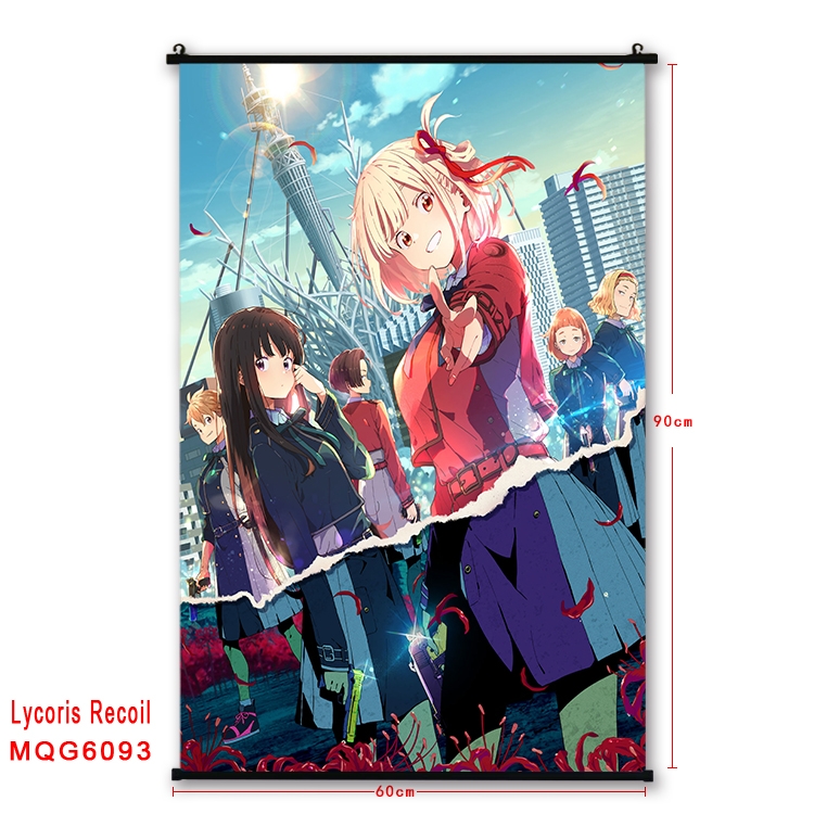 Lycoris Recoil Anime black Plastic rod Cloth painting Wall Scroll 60X90CM MQG-6093