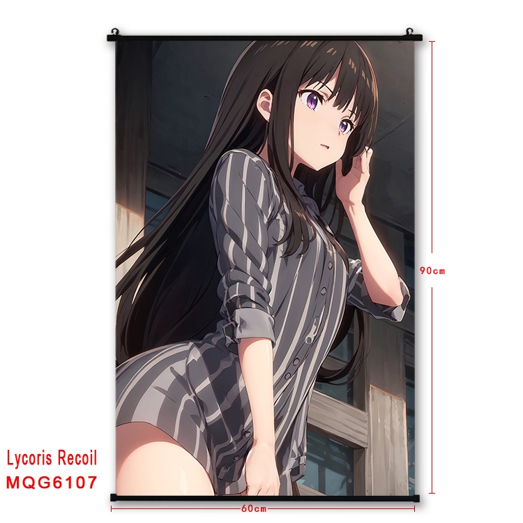 Lycoris Recoil Anime black Plastic rod Cloth painting Wall Scroll 60X90CM MQG-6107