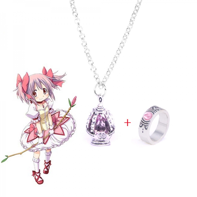 Magical Girl Madoka of the Magus Necklace Ring Set OPP Packaging price for 2 pcs