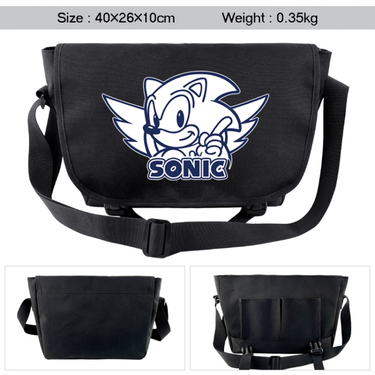 Sonic the Hedgehog Anime black double button waterproof single shoulder crossbody bag 40x26x10cm
