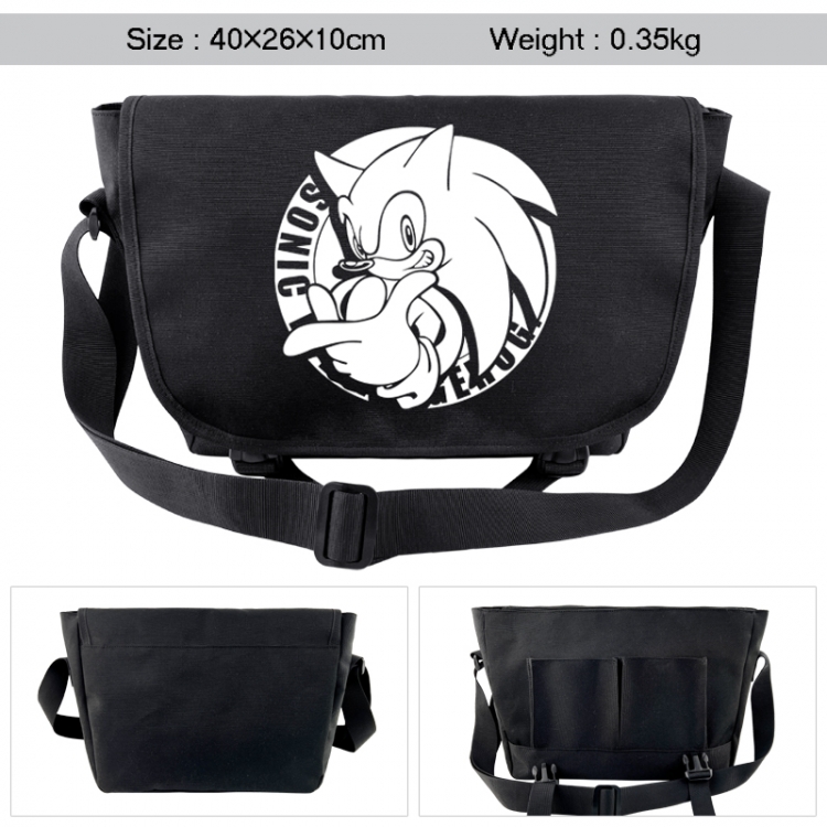 Sonic the Hedgehog Anime black double button waterproof single shoulder crossbody bag 40x26x10cm