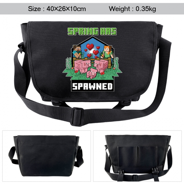 Minecraft Anime black double button waterproof single shoulder crossbody bag 40x26x10cm