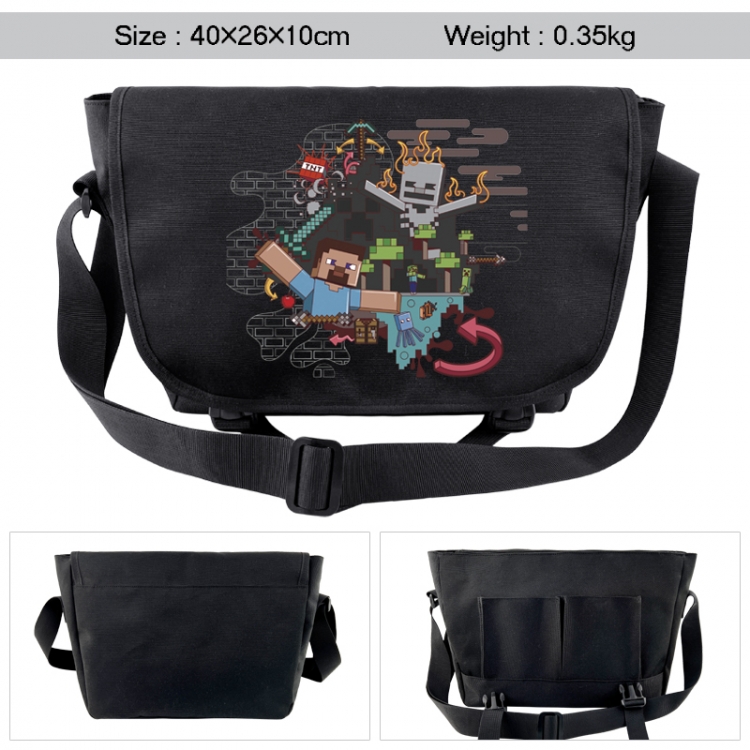Minecraft Anime black double button waterproof single shoulder crossbody bag 40x26x10cm
