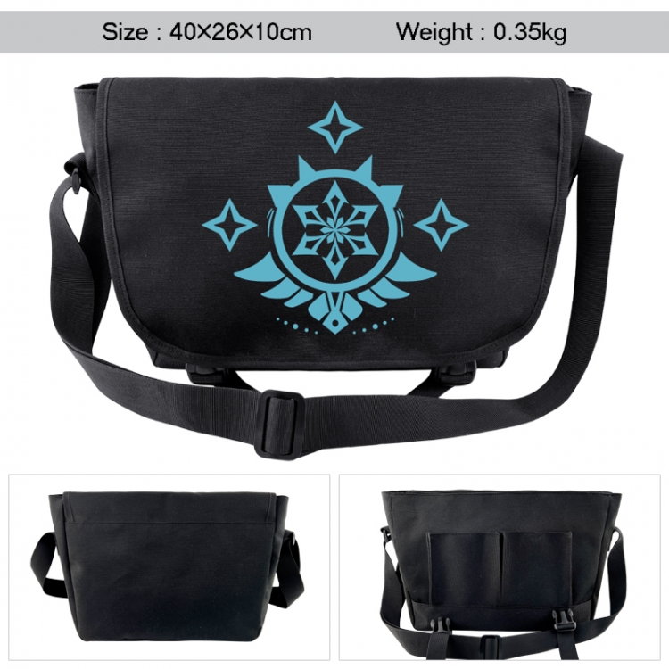 Genshin Impact Anime black double button waterproof single shoulder crossbody bag 40x26x10cm