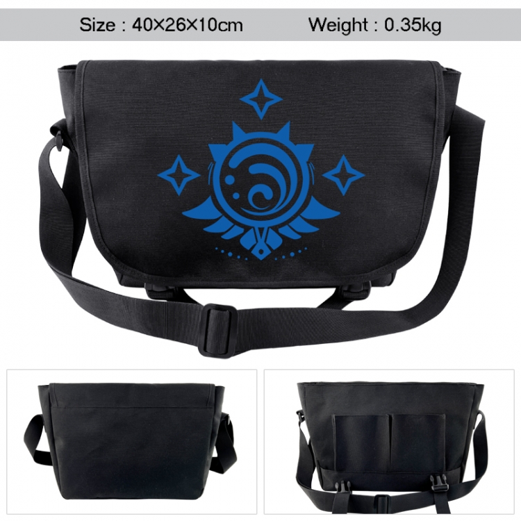 Genshin Impact Anime black double button waterproof single shoulder crossbody bag 40x26x10cm