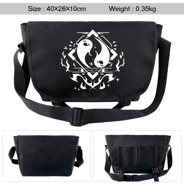 Genshin Impact Anime black double button waterproof single shoulder crossbody bag 40x26x10cm