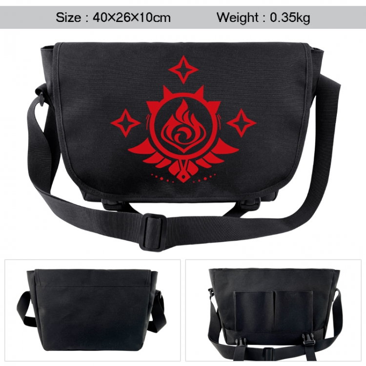 Genshin Impact Anime black double button waterproof single shoulder crossbody bag 40x26x10cm