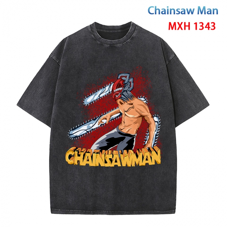 Chainsaw man Anime peripheral pure cotton washed and worn T-shirt from S to 4XL MXH 1343