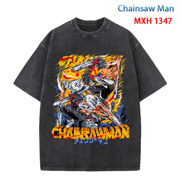 Chainsaw man Anime peripheral pure cotton washed and worn T-shirt from S to 4XL MXH 1347